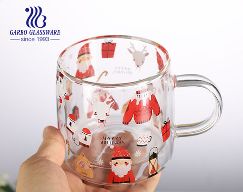 Tasses en verre de Noël de 360 ​​ml verres de décalcomanie personnalisés  tasse à café de thé avec grossiste de poignée