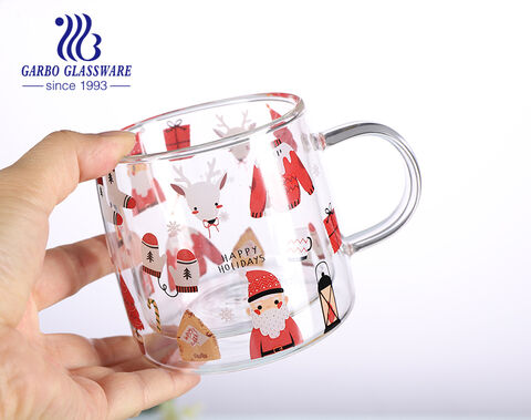 260 ml doppelwandige Espresso-Kaffeetasse aus Glas mit weihnachtlichem Aufkleber-Design