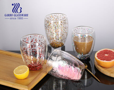 Heat Insulated Shows off Star-Shaped Sequins Insulation Double-Layer Glass Cup 350ml