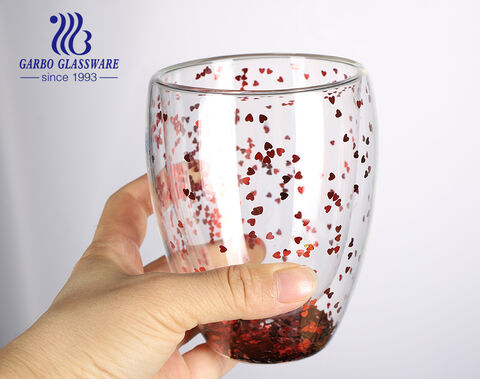 Heat Insulated Shows off Star-Shaped Sequins Insulation Double-Layer Glass Cup 350ml