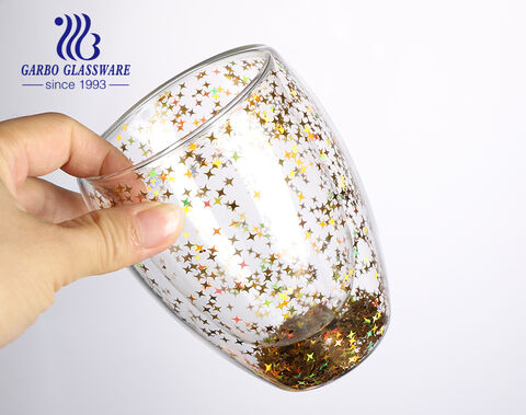 Heat Insulated Shows off Star-Shaped Sequins Insulation Double-Layer Glass Cup 350ml