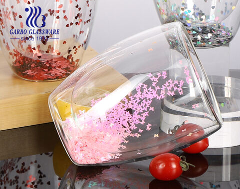 Heat Insulated Shows off Star-Shaped Sequins Insulation Double-Layer Glass Cup 350ml