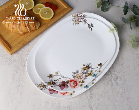 Service de table Garbo en verre opale blanc de haute qualité avec motifs de fleurs colorées