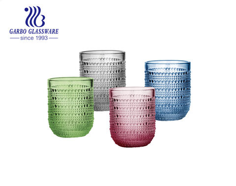Einfarbiger Glasbecher in grüner Farbe, 280 ml, Wasser, Saft, Glasbecher mit Punkt-Design