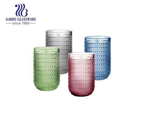 Einfarbiger Glasbecher in grüner Farbe, 280 ml, Wasser, Saft, Glasbecher mit Punkt-Design