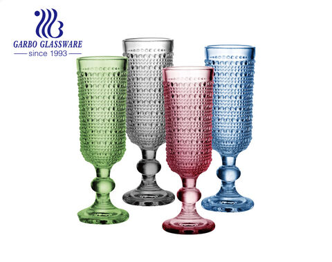 Dot Embossed Design Champagne Glass 160ml Solid Color Glass Flute