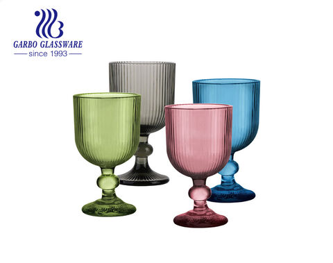 Fabrikgroßhandel 10oz einfarbiger Wassertrinkbecher aus Glas mit grauem Streifendesign