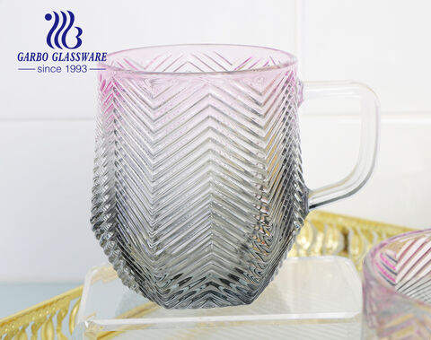 10oz 300ml color spray glass tea mug with engraved design for sale