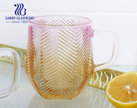 10oz 300ml color spray glass tea mug with engraved design for sale