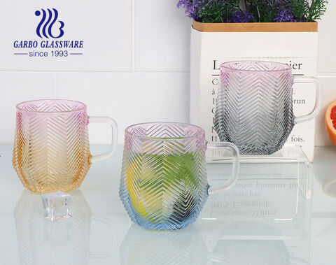 10oz 300ml color spray glass tea mug with engraved design for sale