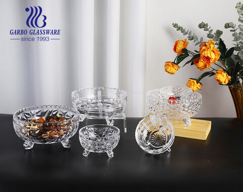 طقم أدوات مائدة زجاجية بتصميم منقوش واضح مكون من 7 قطع من أوعية الفاكهة الزجاجية