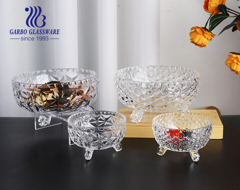 Clear Embossed Design Glass Tableware Set 7pcs Glass Fruit Bowl Set