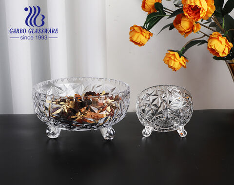 Clear Embossed Design Glass Tableware Set 7pcs Glass Fruit Bowl Set