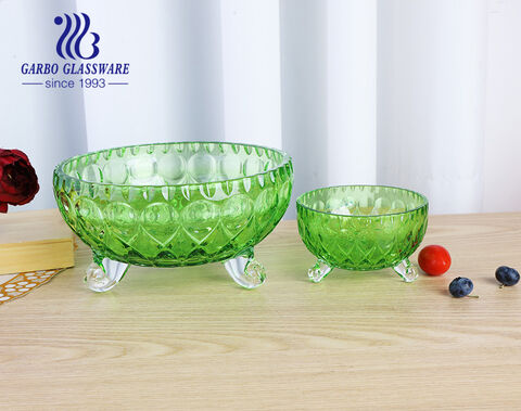 Glassware factory green color 7 Inch 4 Inch glass bowl set of 7pcs