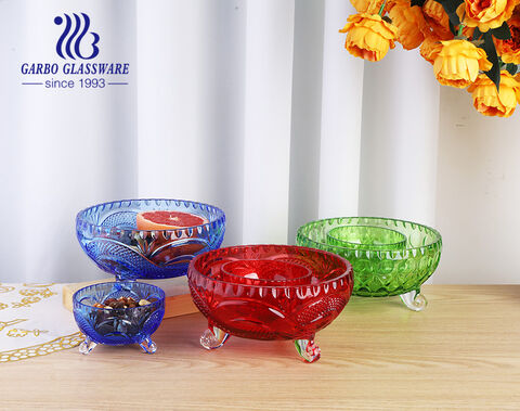 footed red glass bowl set