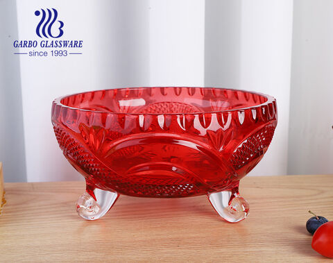 OEM ODM wholesale red footed glass bowl set with dragon design