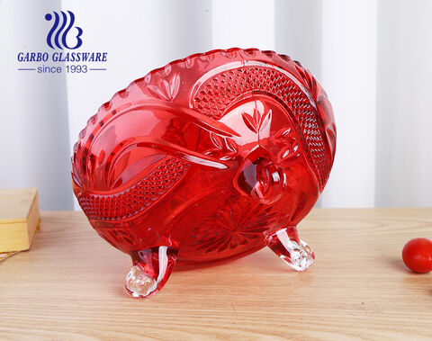 OEM ODM wholesale red footed glass bowl set with dragon design