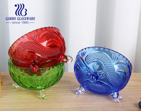 OEM ODM wholesale red footed glass bowl set with dragon design