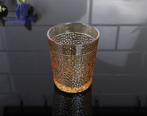 14OZ high-quality machine-pressed glass drinking cups with hammer pattern design amber color