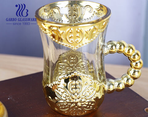Taza de té de vidrio chapado en oro de lujo al estilo de Medio Oriente