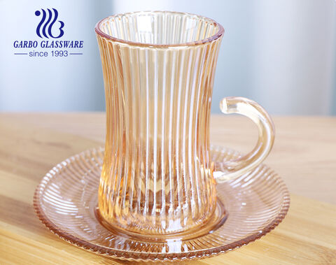 105ml small size ion plating design golden glass tea cup with sauser