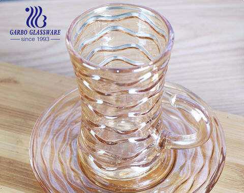 105ml small size ion plating design golden glass tea cup with sauser