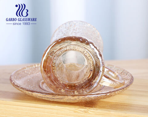 6pcs glass tea mug with 6 pcs glass saucer in Ion Plating