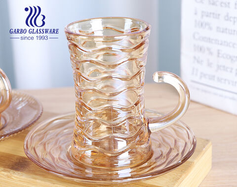 6pcs glass tea mug with 6 pcs glass saucer in Ion Plating