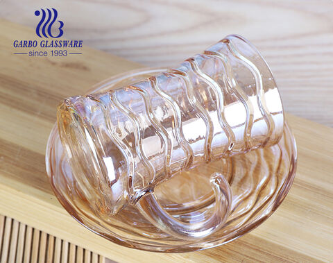 6pcs glass tea mug with 6 pcs glass saucer in Ion Plating