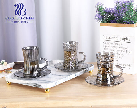 105ml classical design glass tea mug with saucer ion plating