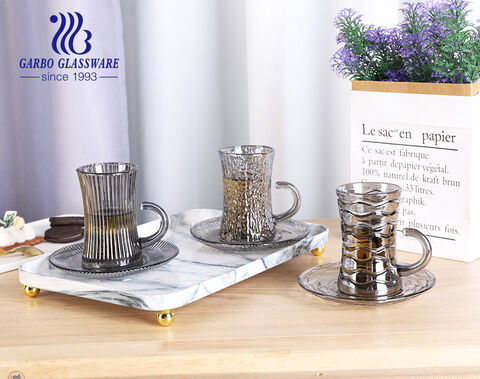 105-ml-Teetasse aus Glas im klassischen Design mit Untertasse und Ionenbeschichtung