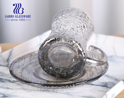 105ml classical design glass tea mug with saucer ion plating