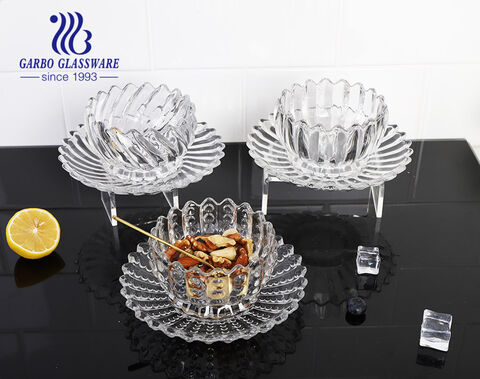 New Design Embossed Pattern Glass Bowl and Saucer Set for Wholesale