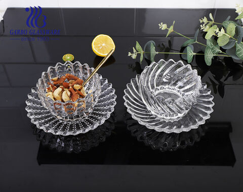 New Design Embossed Pattern Glass Bowl and Saucer Set for Wholesale