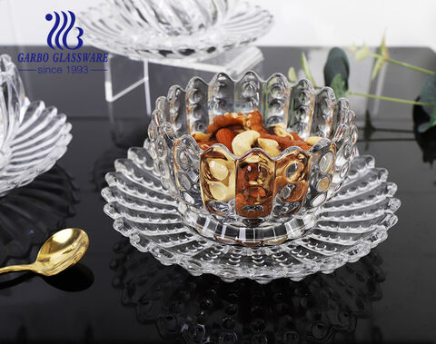 New Design Embossed Pattern Glass Bowl and Saucer Set for Wholesale