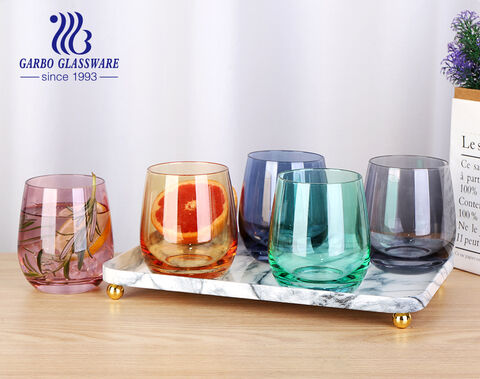 Vasos para beber sin pie al por mayor, taza de vidrio coloreada personalizada de 340ml