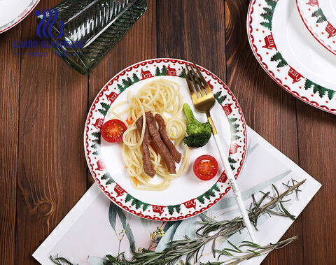 Conjunto de jantar luxuoso em vidro opala com design de Natal