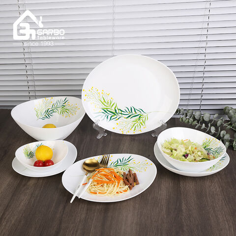 Innovative ingot shape white opal glass bowl with decals