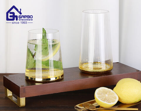 400ml 14 oz golden plating base thin wall glass water tumbler