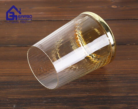 Copo de água de vidro de parede fina com base folheada a ouro de 400 ml e 14 onças