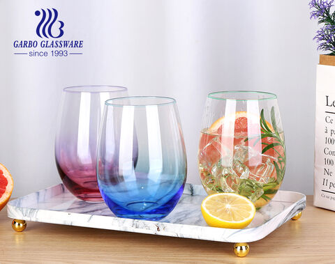 Verrerie colorée de conception de vente chaude classique, tasse en verre de jus d'eau sans tige