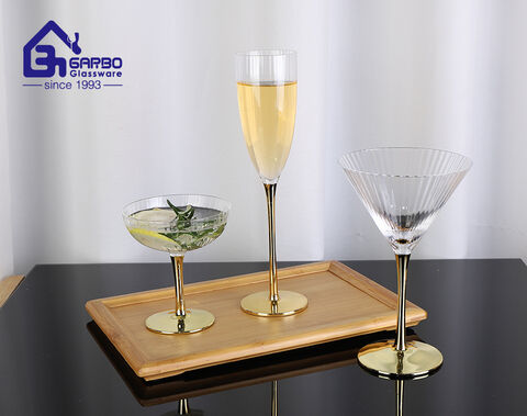 240ml handmade Champagne wine glass with golden decor China supplier