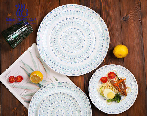 Bohemian Style Full Decal Printing Tableware 12inch Flat Opal Glass Dinner Plate