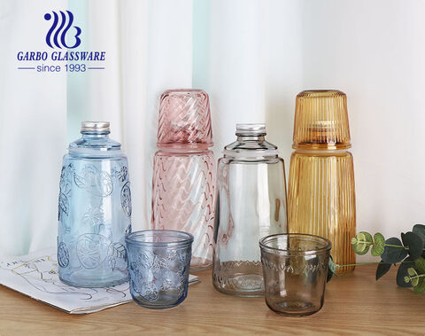 Bouteille d'eau en verre avec couvercles de tasse gravés en spray de couleur de 1100 ml