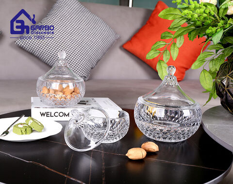 Engraved Pattern Classic Glass Candy Jar for South American Market