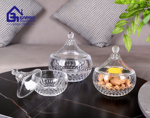 Engraved Pattern Classic Glass Candy Jar for South American Market