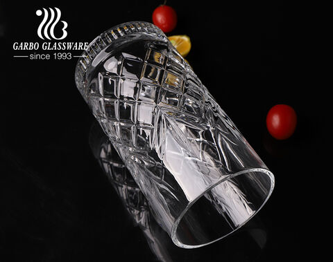 Copo de vidro de uísque em relevo estilo Turquia de 16 onças com design de diamante gravado