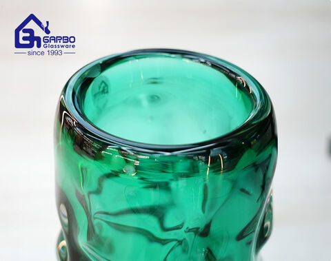 Heavy type luxury green color handmade glass flower vase for gift 