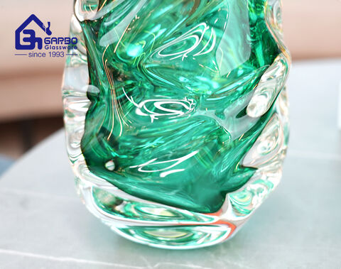 Heavy type luxury green color handmade glass flower vase for gift 