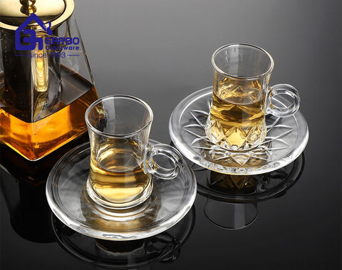 New design factory wholesale 4oz glass cawa cup with saucer